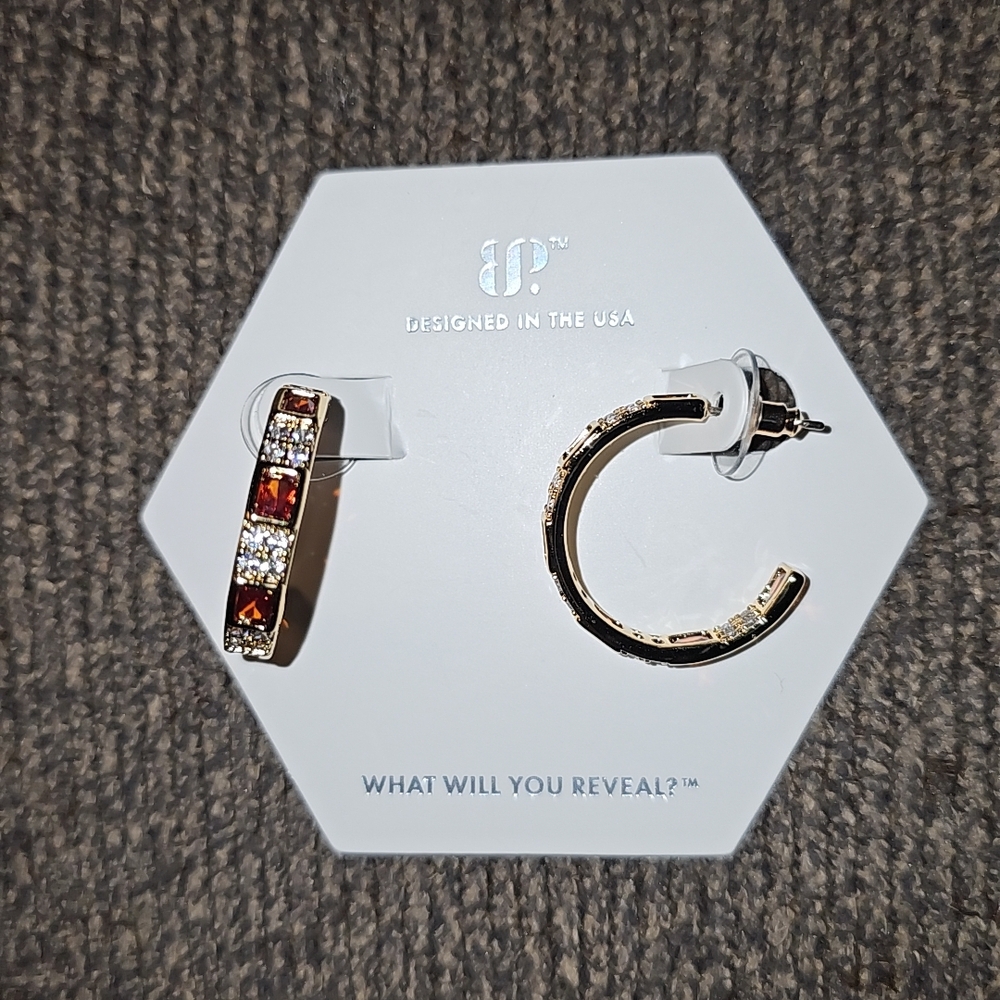 Gold and Red Crystal Hoop Earrings